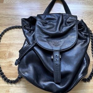 Rare Vintage Prada Black Nappa Leather Classic Chain Backpack handbag Authentic